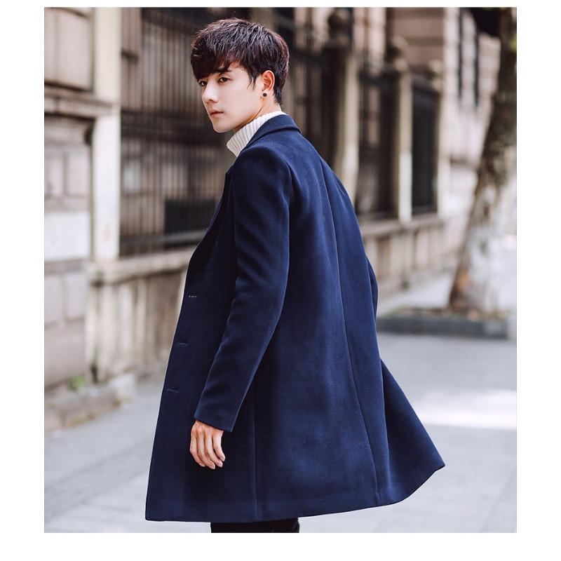 Men S Korean Style Slim Fit Solid Stand Collar Single Breasted Casual Woolen Overcoat