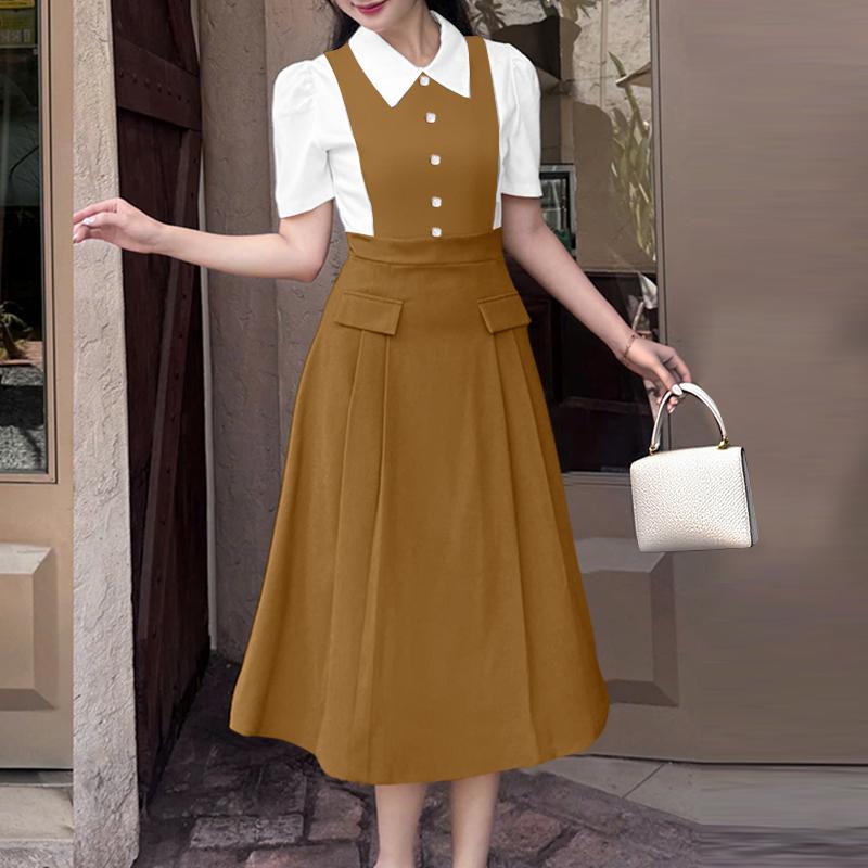 ZANZEA Women Classic Collar Summer Casual Short Sleeve Patchwork Dress
