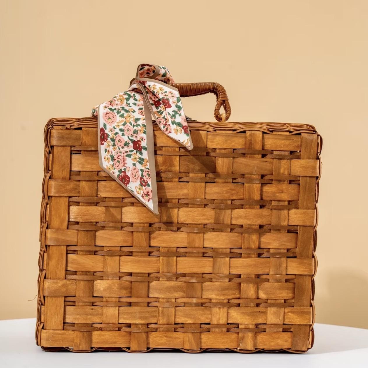 Ретро Подарочная корзина из бамбука - Ручная корзина из древесной щепы для цзунцзы на Праздник драконьих лодок 30x20x10H 1750₽