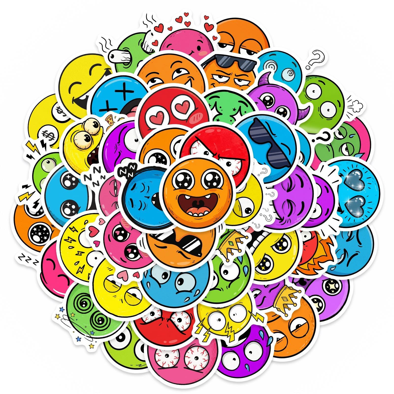 

50/100Pcs HD Funny Colorful Face Stickers, Fun Mood Faces, for Suitcase Scrapbook Stationery Box Shoe Rack Fridge Waterproof