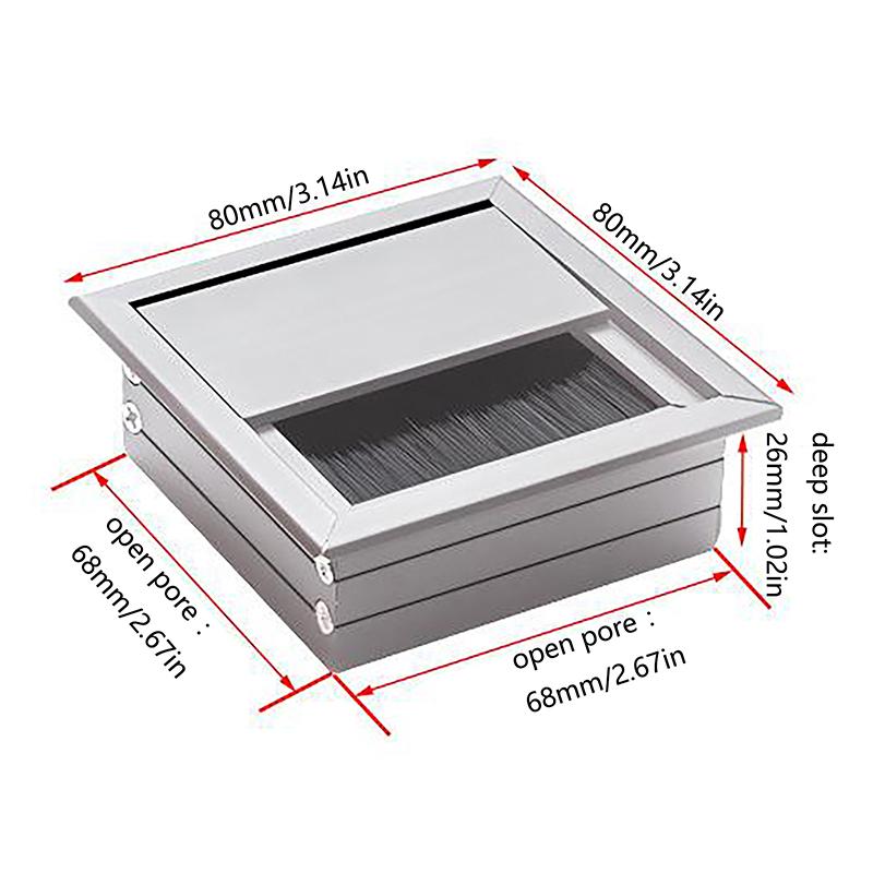 

Настольный кабель-громоотвод Крышка отверстия для проводов Порт вывода линии Крышка коробки для прокладки кабелей Коробка для прокладки кабелей Органайзер для кабелей для офисного стола 80X80 мм серебряный