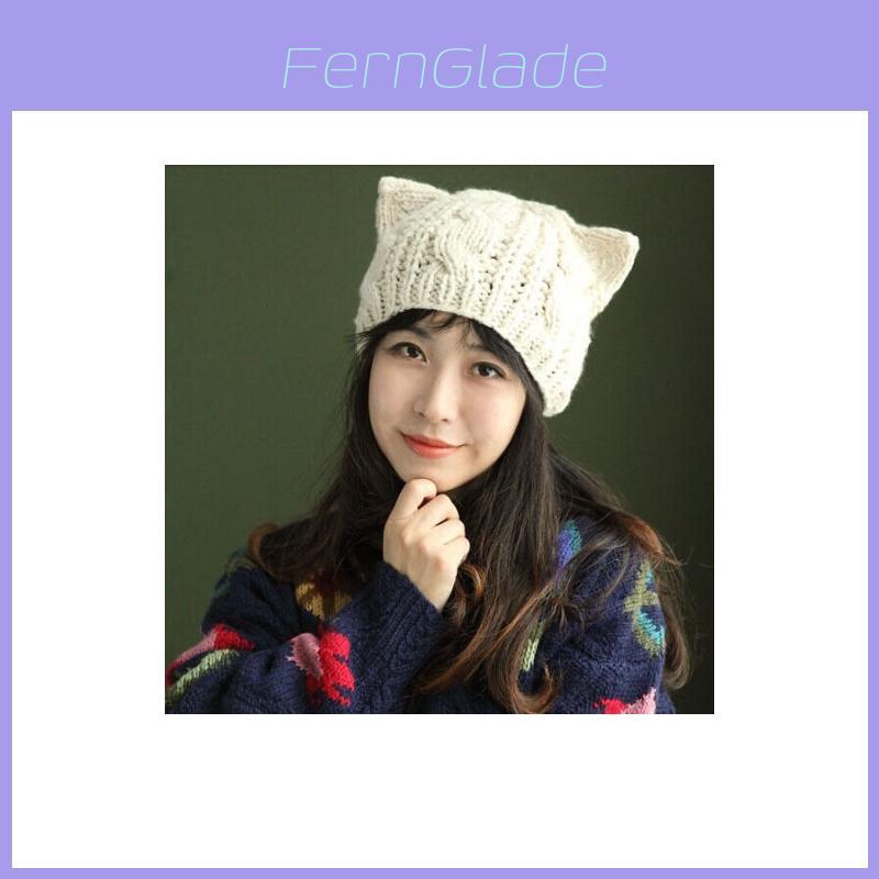 Adorable Cat Ear Knit Beret Cozy Warm Icelandic Wool Winter Hat For Women