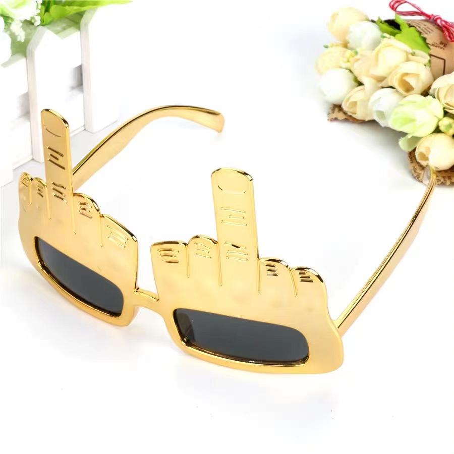 Party Wacky Sunglasses Novelty Standing Middle Finger Funny Decoration Party Sunglasses Golden