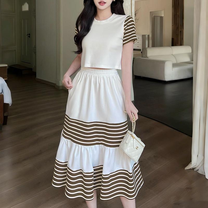 

ZANZEA Women Short Sleeve T-Shirts and Long Skirts Summer Two Piece Suit Sets 5XL коричневий