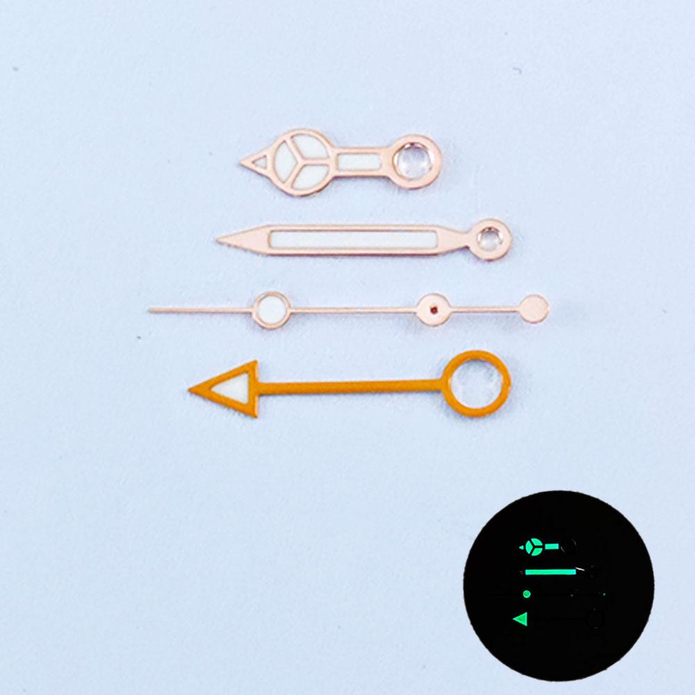 GMT NH34 Watch Hands Rose Gold 4Pins Fit NH34A Movement Blue Green Luminous Pointers Gmt-Needles Mod for Seiko Mod Parts