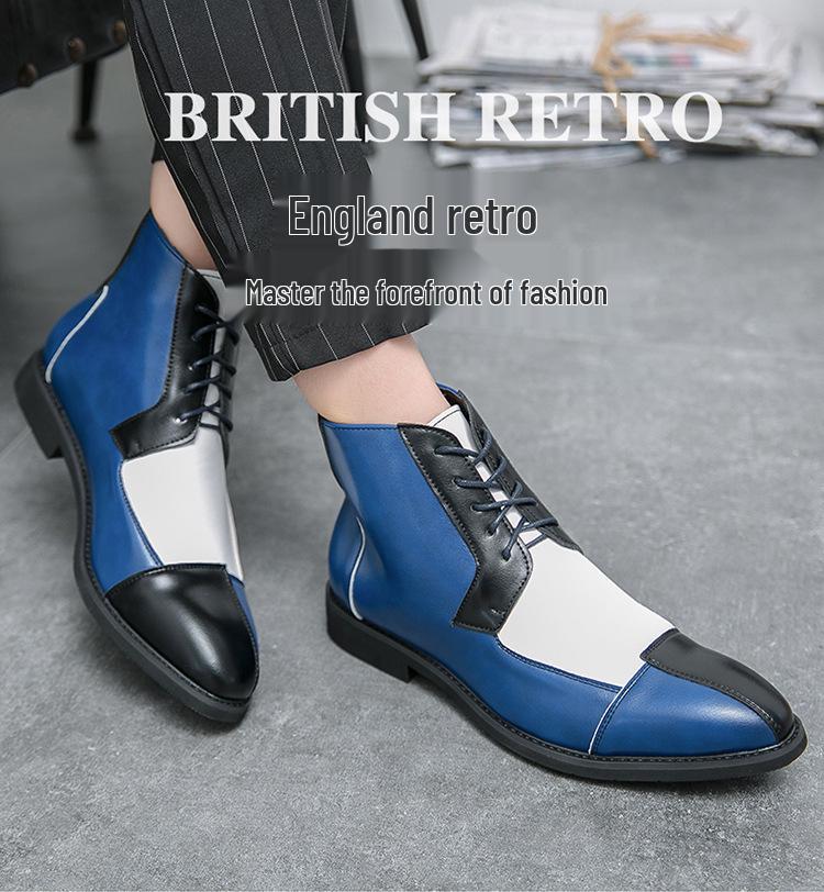 Men's Plus Size Retro High-Top Color Block Leather Shoes - Formal and Casual Trendy Footwear.