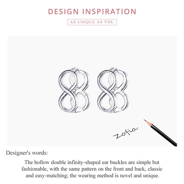 Bisaer 925 Sterling Silver Simple Fashionable Infinity Symbol Shape Stud Earrings for Women Wedding Fine Jewelry