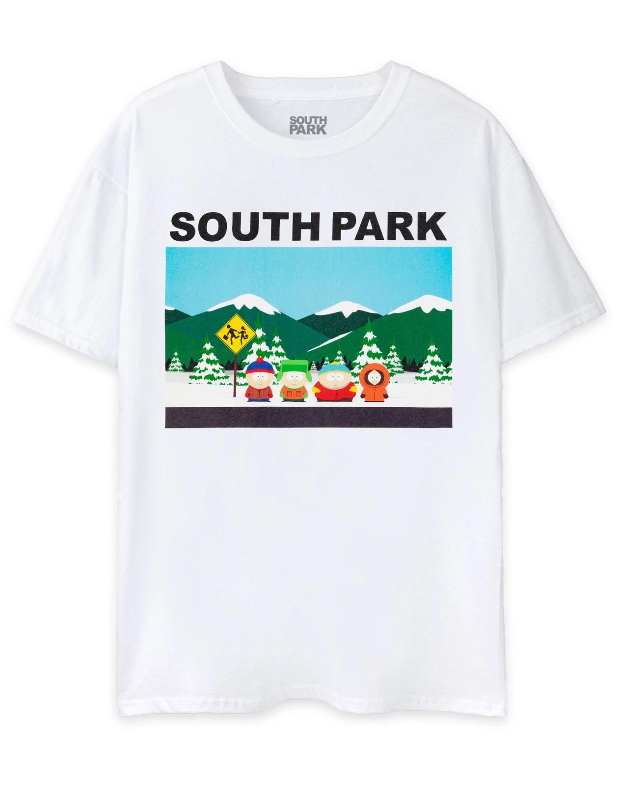 South Park White Classic Scene Short Sleeved 100% Cotton T-shirt Mens Tees Top Mens XL