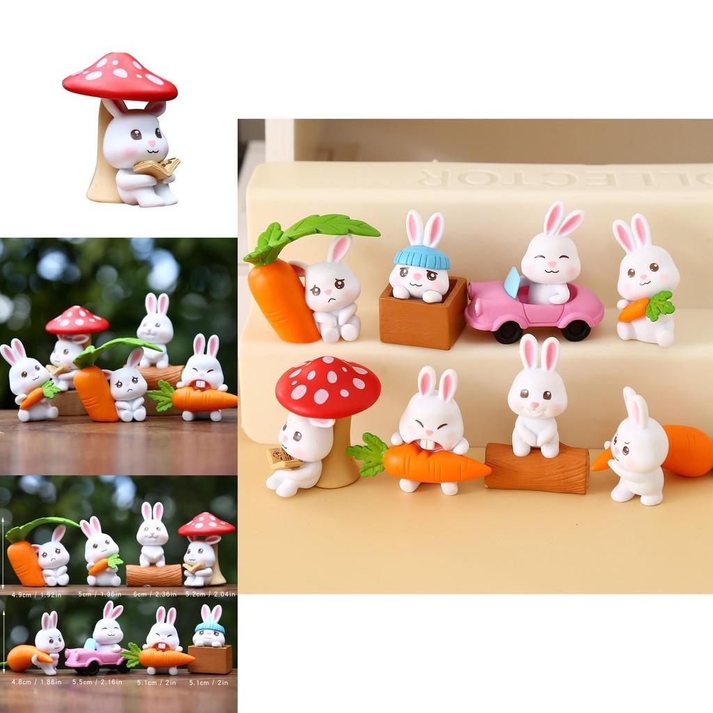 Cute Carrot Mushroom Cartoon Rabbit Mini Model Desktop Decor Ornament Set For Kids Playroom And Gift Use