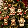 6Pcs Christmas Wooden Hanging Ornaments Santa Claus Snowman Reindeer Cartoon Decorations for Christmas Tree Home Party Decor