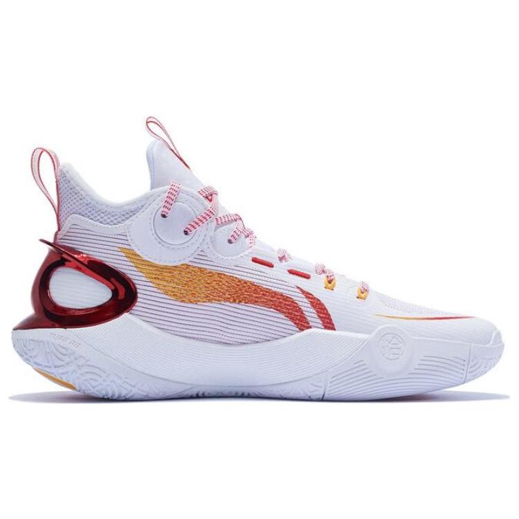 Li Ning SONIC Ultra Cushioning Slip Resistant Abrasion Resistant Mid top Basketball Shoes Men's White Red ABAS145-9