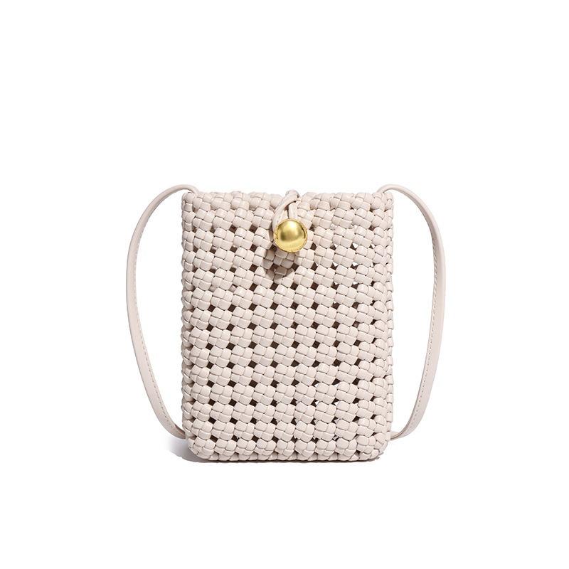 Leather woven bag, high-end hollow bag, mobile phone bag, one-shoulder crossbody bag