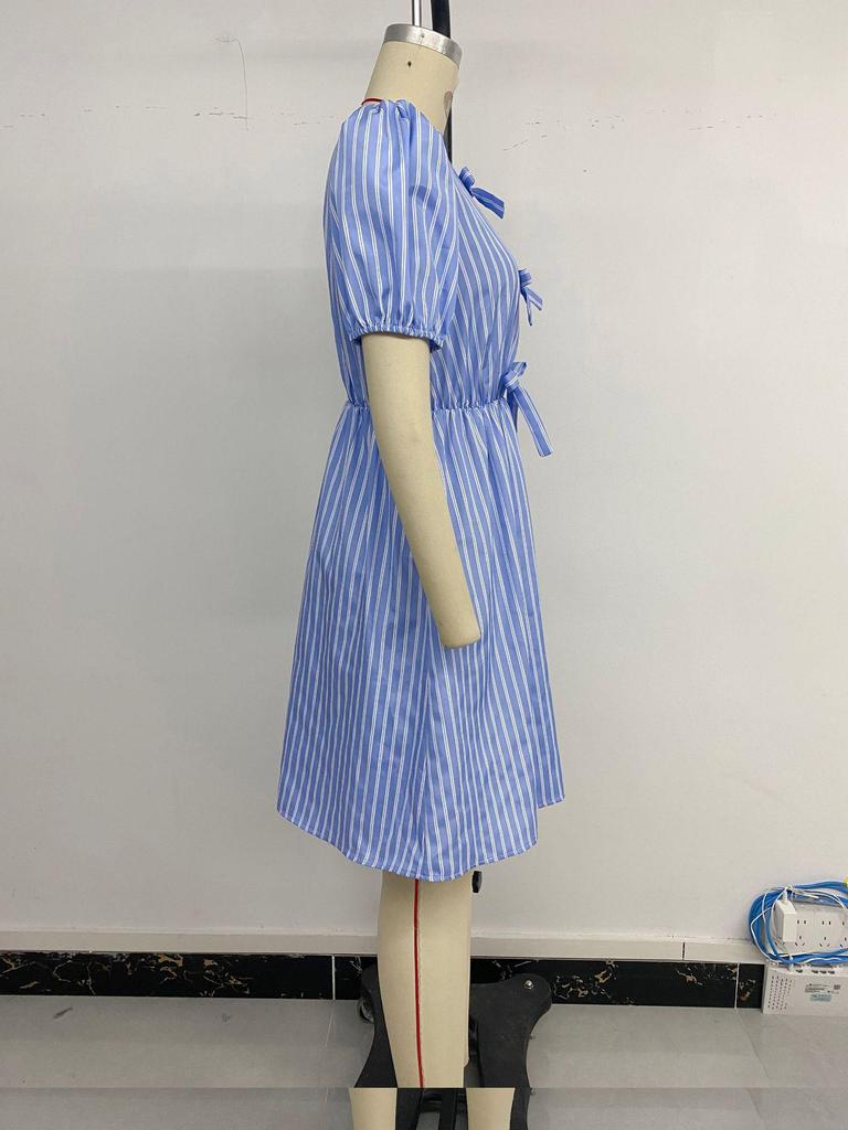 High-End Puff Sleeve Bow Tie Dress - 2026 Summer Collection