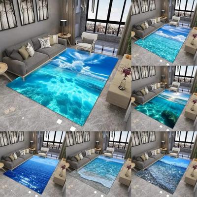 Tapis Moderne avec Impression Océanique Utilisation pour Salon Chambre à Coucher Espace Canapé Décoration Tapis de Sol Doux Antidérapant Lavable Très Beau