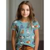 Buntes Katzenmädchen T-Shirt Niedliche Muster Sommer Kurzarm 3D Druck Mädchen Oberteil Mode Lässig Streetwear Kinderkleidung