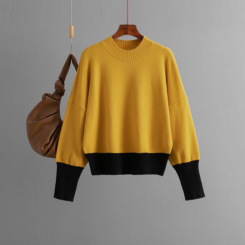 2024 Autumn/Winter Women's Color Block Knit Sweater - Round Neck & Loose Fit, European/American Style