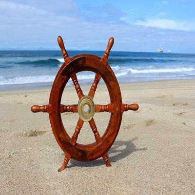Brass Ship Nautical Steering Wheel Home Wall Decor