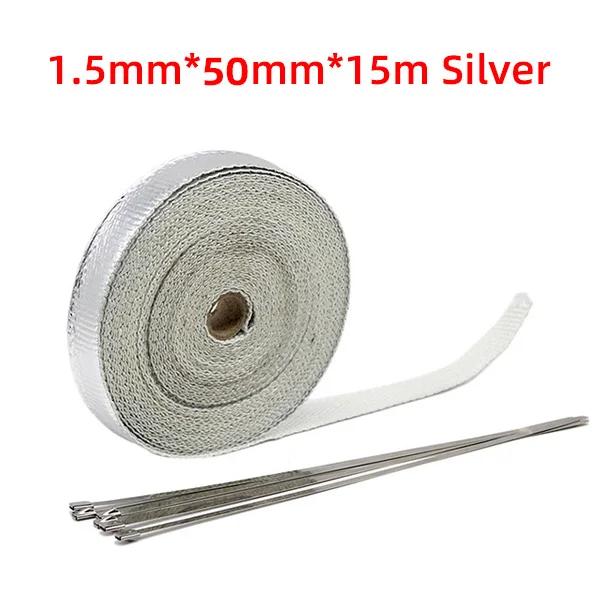 5cm*5M/10M/15M Fascia Termica Scarico Moto Marmitta Nastro Termico Sistemi di Isolamento Scudo Termico con Fascette in Acciaio Inossidabile Accessori Moto