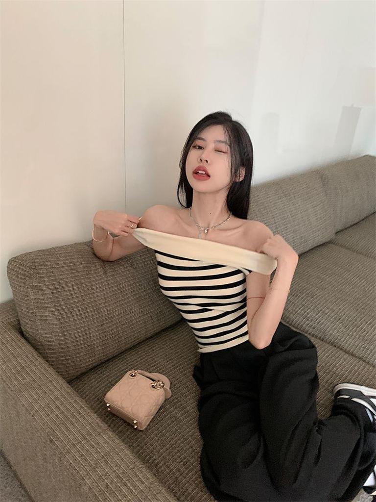 Women's Summer Off-the-Shoulder Striped Knit Sleeveless Top