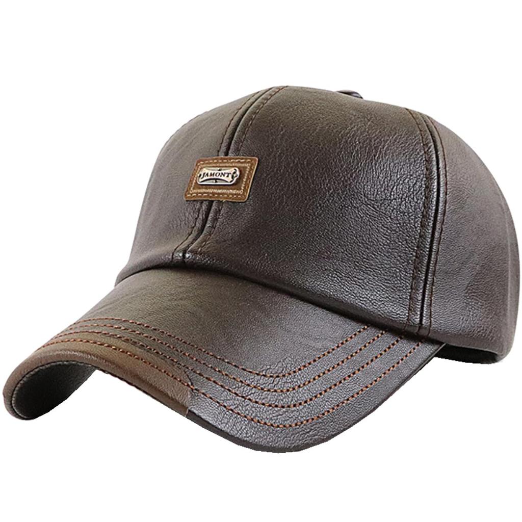 White Fang Casual Leather Cap Hat Running Outdoor Women Men CA723 (Dark Coffee)