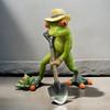 Funny Shovel Frog Sculpture Garden Potted Plant Decoration Accessories Resin Animal Figurines Cute Frog Statue Home Decoration