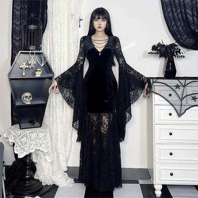 GlowGirl Halloween Gothic Grunge Punk Women Dress Long Sleeve Lace Slim Black Dresses 2026 New Y2K Harajuku Lolita Fairy Core Party Dress