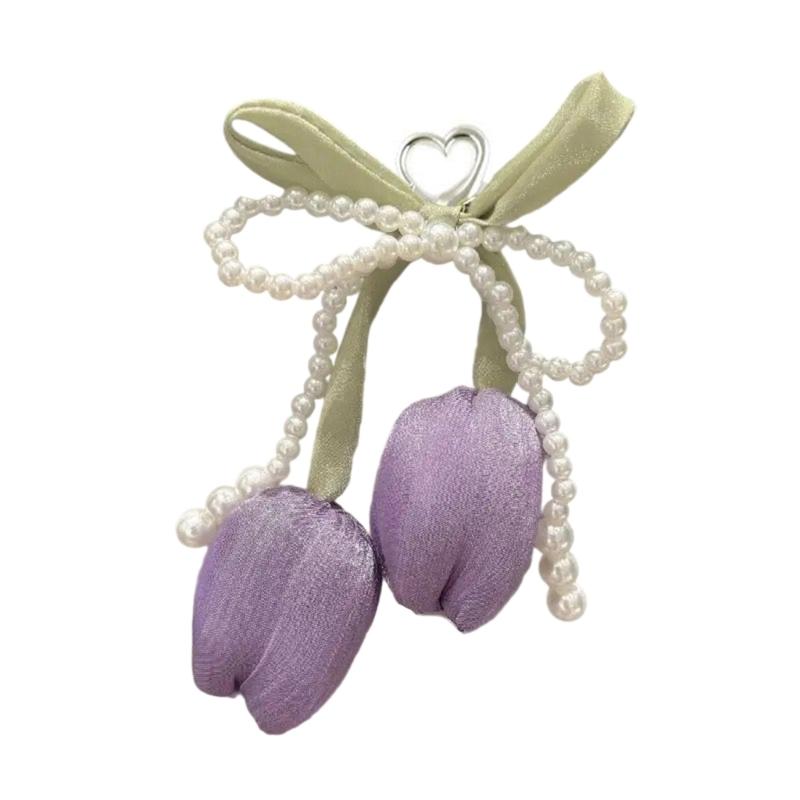 Tulips Pearls Beaded Braided Keychain Bowknot Charm For Handbag Purse Backpack Jewelry Accessories Fashion Decoration