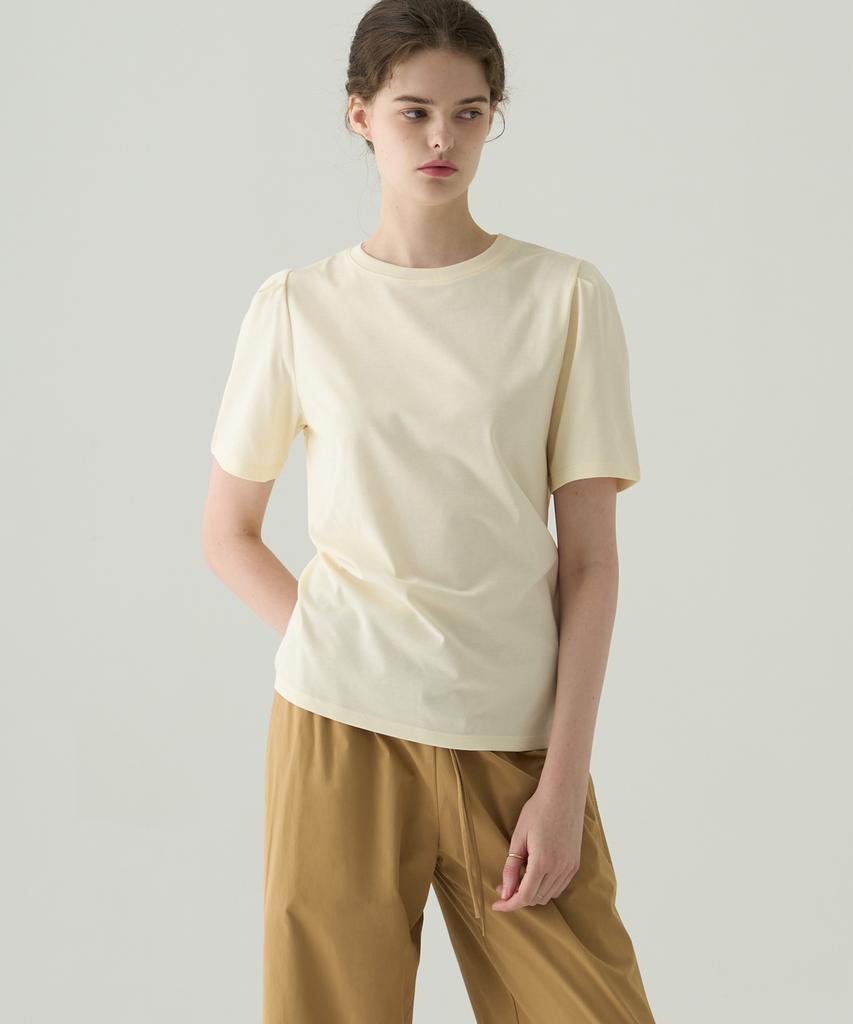 Deuloupisumeon Puff Sleeve Supima Cotton Short Sleeve T-Shirt [Brown]