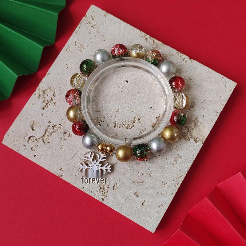 Christmas Diamond Santa & Snowflake Glass Bracelet: Stylish & Versatile Holiday Accessory.