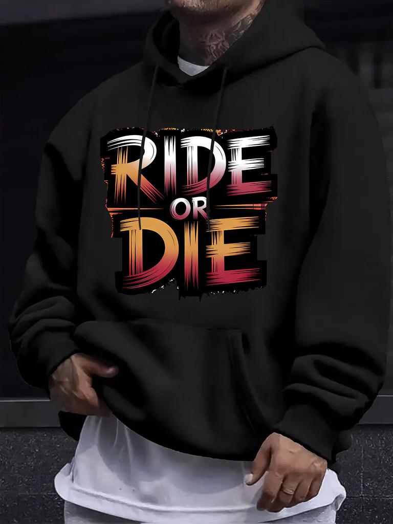 American/European Style unisex Autumn/Winter Printed Hoodie Long-Sleeve Sweatshirt, Cycling-Themed Gradient Cool Font Hooded Print Sweatshirt, Hardcor