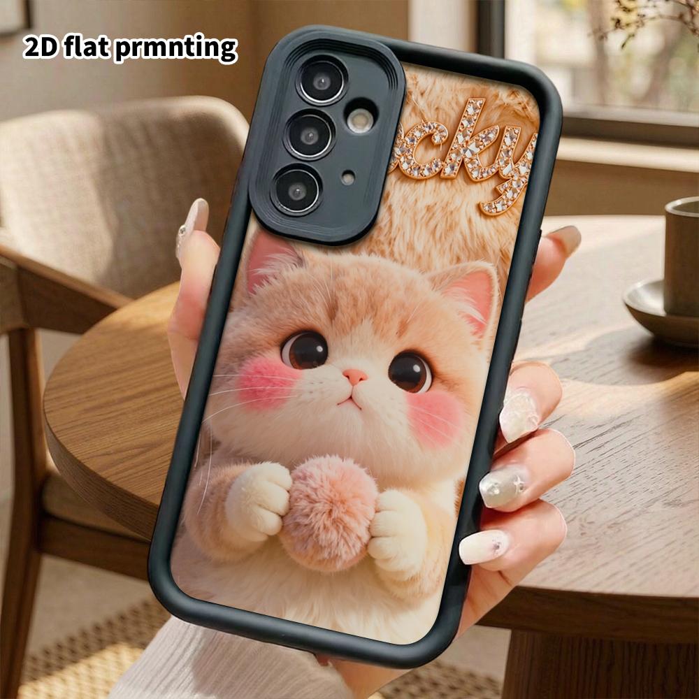 Phone Case: 2D Flat Samsung Galaxy A34 A35 M05 M06 S20 S22 S21 FE Plus 5G Step Protective Case, Plush Light Orange Cat, Christmas and Halloween Gift