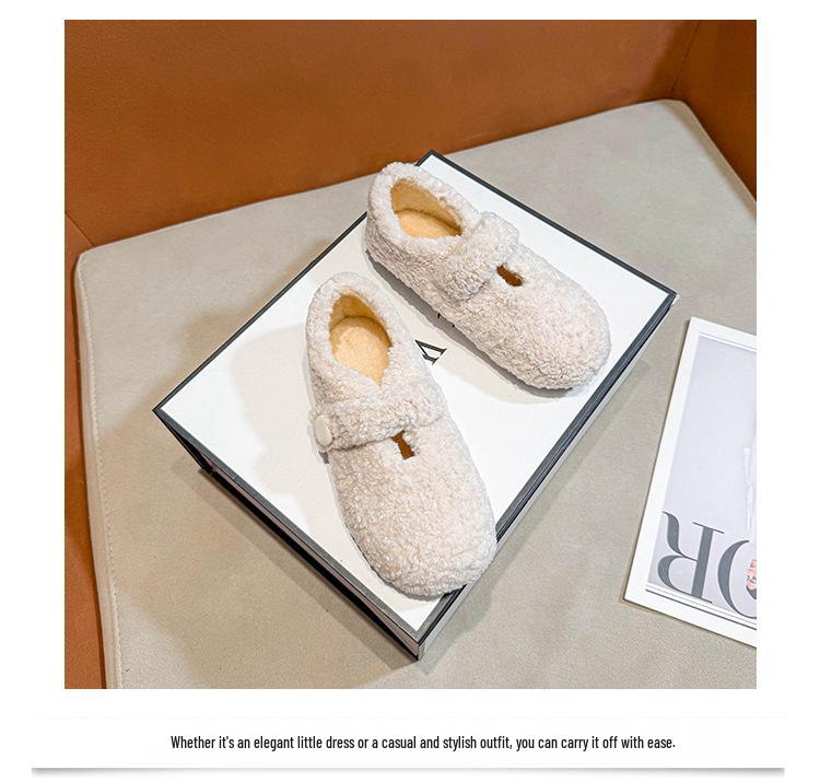 Girls' 2025 Winter Plush Moccasins: Warm, Soft-Sole, Non-Slip, Thickened Korean-Style Cotton Clogs for Outdoor Wear