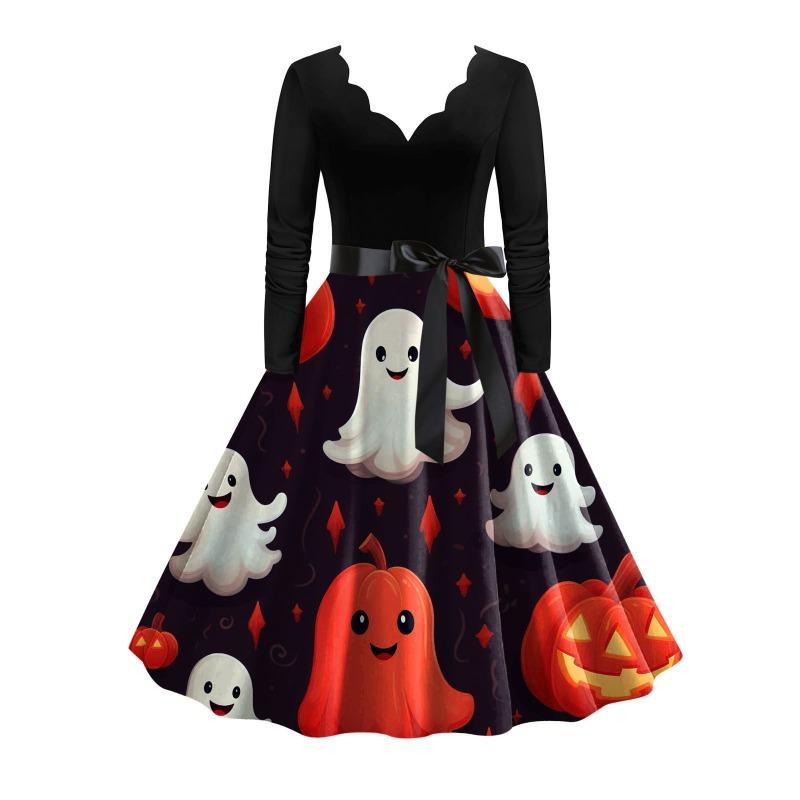 JPNTKY Fashion Spring Autumn Long Sleeve V-Neck Casual Dresses