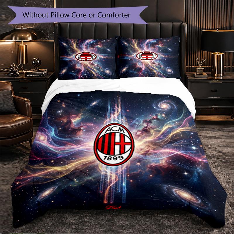 AC Milan Pattern 3 Pieces Bedding Set Soft Microfiber Duvet Cover with Pillow Cases for Bedroom