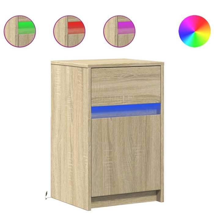 VidaXL Bedside Cabinet with LED Lights Sonoma Oak, Side Table, Bedside Cabinet, Bedroom Side Table, 852002