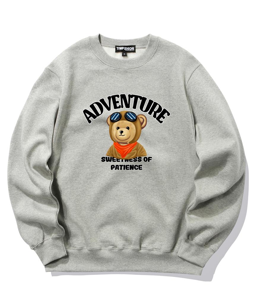 TRIPSHION Pilot Bear Graphic Crew Neck - Gray