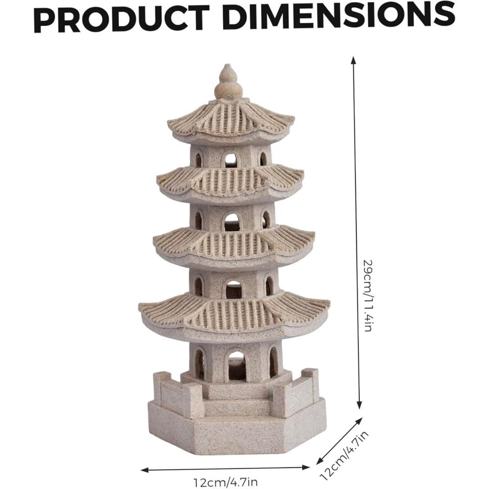Pagoden Gartenstatue Solarbetriebene Pagodenlaterne Harz Außen Zen Japanische Gartendekoration für Balkon, Terrasse, Veranda, Hof 11,4x4,7x4,7 Zoll Khaki