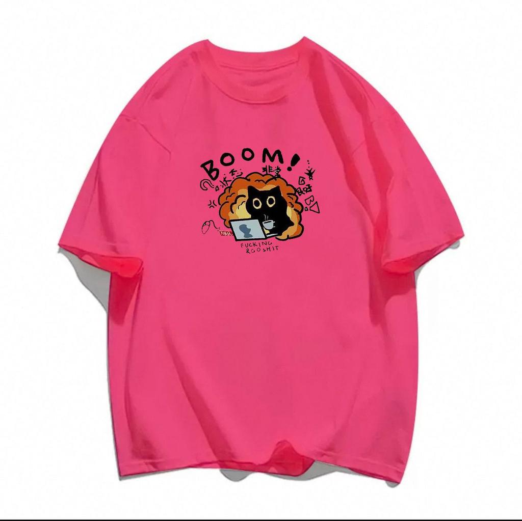 harajuku Round Neck oversize Casual Y2K Tops young girl t shirts summer pure cotton Women funny cartoon Print T-Shirt purple streetwear