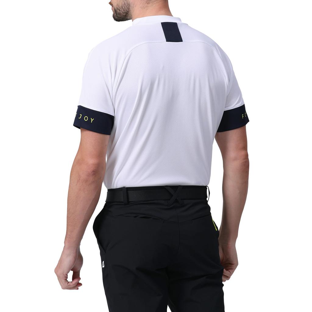 FootJoy Men's Short Sleeve Mock Neck Shirt with Sleeve Logo, White, Size M (FJ-S24-S05, 81805-M)