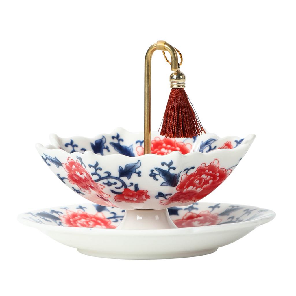 Umbrella Tea Infuser with Matching Base Ceramic Tea Strainer Chinese Blue & White Traditional Oriental Kung Fu for Brewing