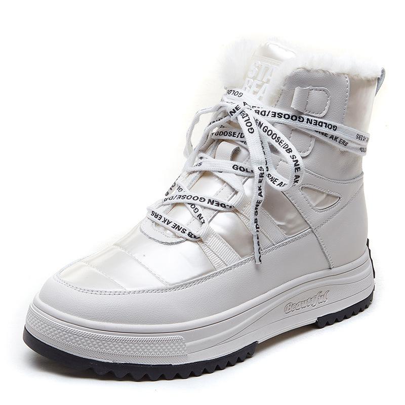 

Winter down cloth cotton shoes Northeast wear casual warm snow boots high top lace-up platform bread women s shoes 35