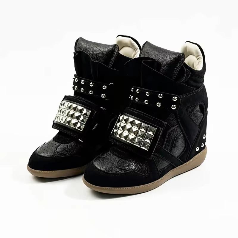 Women's High Hidden Sneakers Height‑Increase Studded Magic Tape Thick Sole Retro Punk Casual Shoes