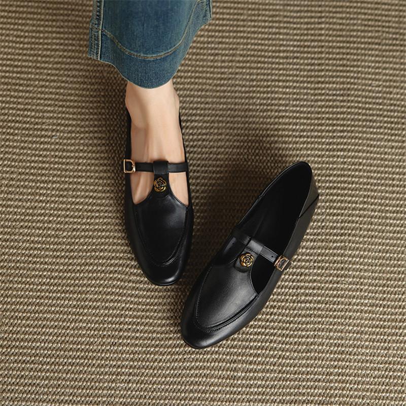 Fashion New Spring/autumn Genuine Leather Women Shoes Round Toe Mary Jane Shoes for Women Fashion Belt Buckle Low Heel Flat Women Pumps