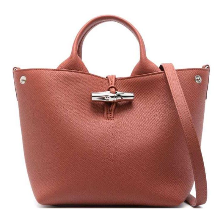 Longchamp Le Roseau Removable Adjustable Shoulder Strap Pebbled Soft Leather Shoulder Tote Bag Small Women Handbags Brown 10273HFP404