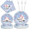 100 Pieces Roller Ice Skating Party Plates Napkins Skating Tableware Set Winter Party Skate Dinnerware Disposable Paper Dessert Plates Napkins for