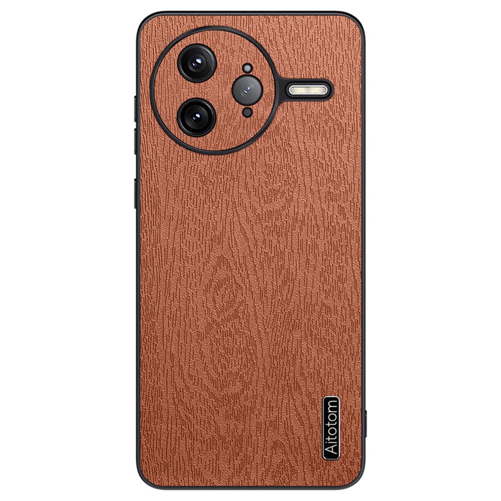For Xiaomi Poco F7 Ultra 5G/Redmi K80 Pro 5G Case Wood Texture PU Leather Coated PC TPU Phone Cover
