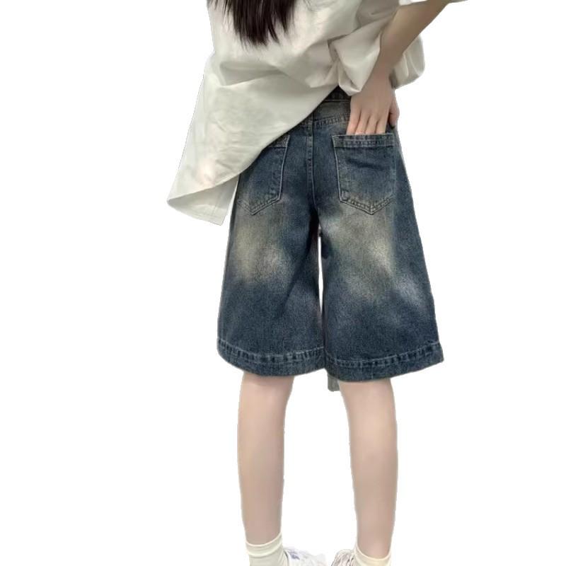 Women's Plus Size Vintage Low-Waist Denim Shorts - Summer 2026 Fashion, Casual Straight Leg