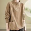 Women's Loose Design Cover-up Warm Thermal Sweatshirt Button Half High Collar Velvet Casual Top