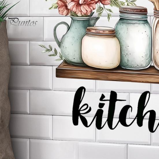 Vintage Kitchen Illustration Decals Cartoon Wall Sticker, Watercolor Decorative Decal, PVC Waterproof Art Retro Decor Mural, Removable for Cabinet