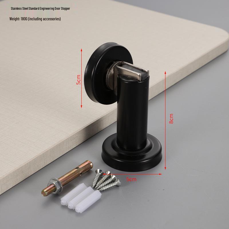 304 Stainless Steel Magnetic Door Stopper – Thickened Anti-Collision Design, High-Grade Black Wall Suction for Room